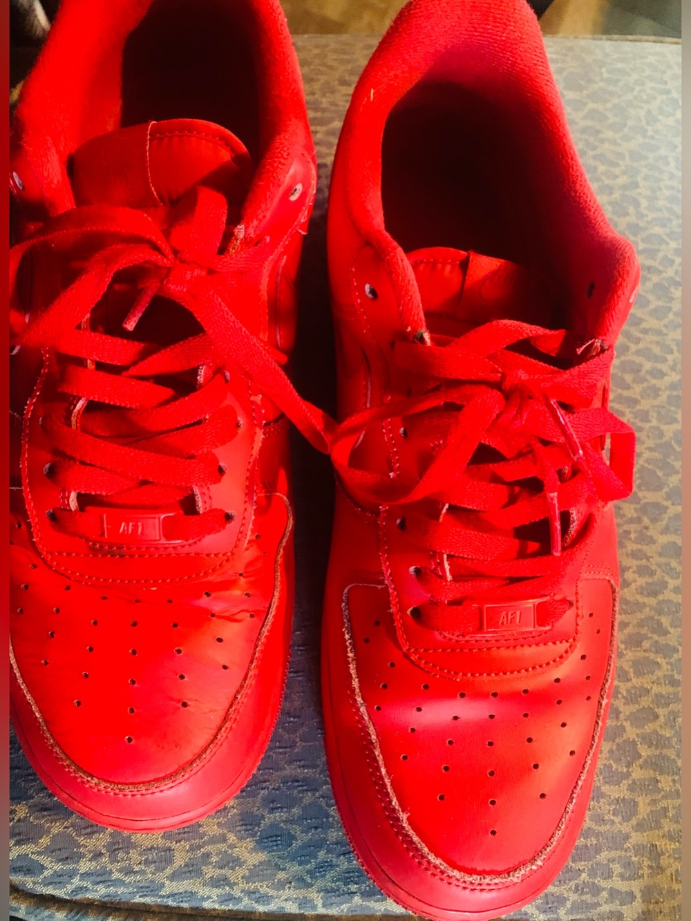 Nike Air Force 1 Men's Red Leather Low-Top Sneakers - Picture 7 of 9